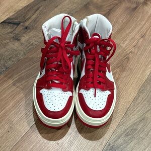 Jordan Women's Red and White Sneakers (side zipper)